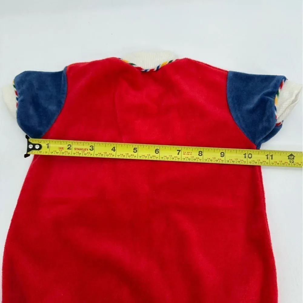 Vintage Doe Spun Red Baby Romper with Train Embroidery